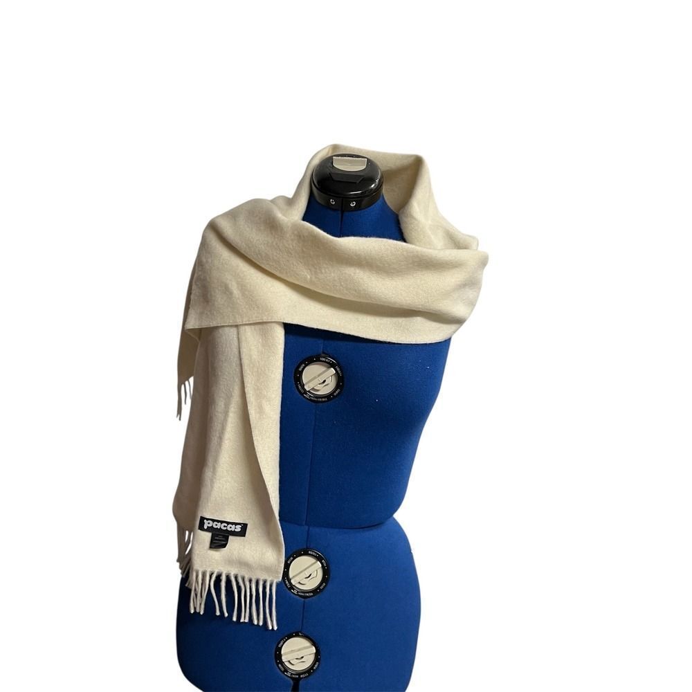 Pacas Baby Alpaca Scarf Ivory Soft Fringe Winter Accessory Women SEE DESCRIPTION